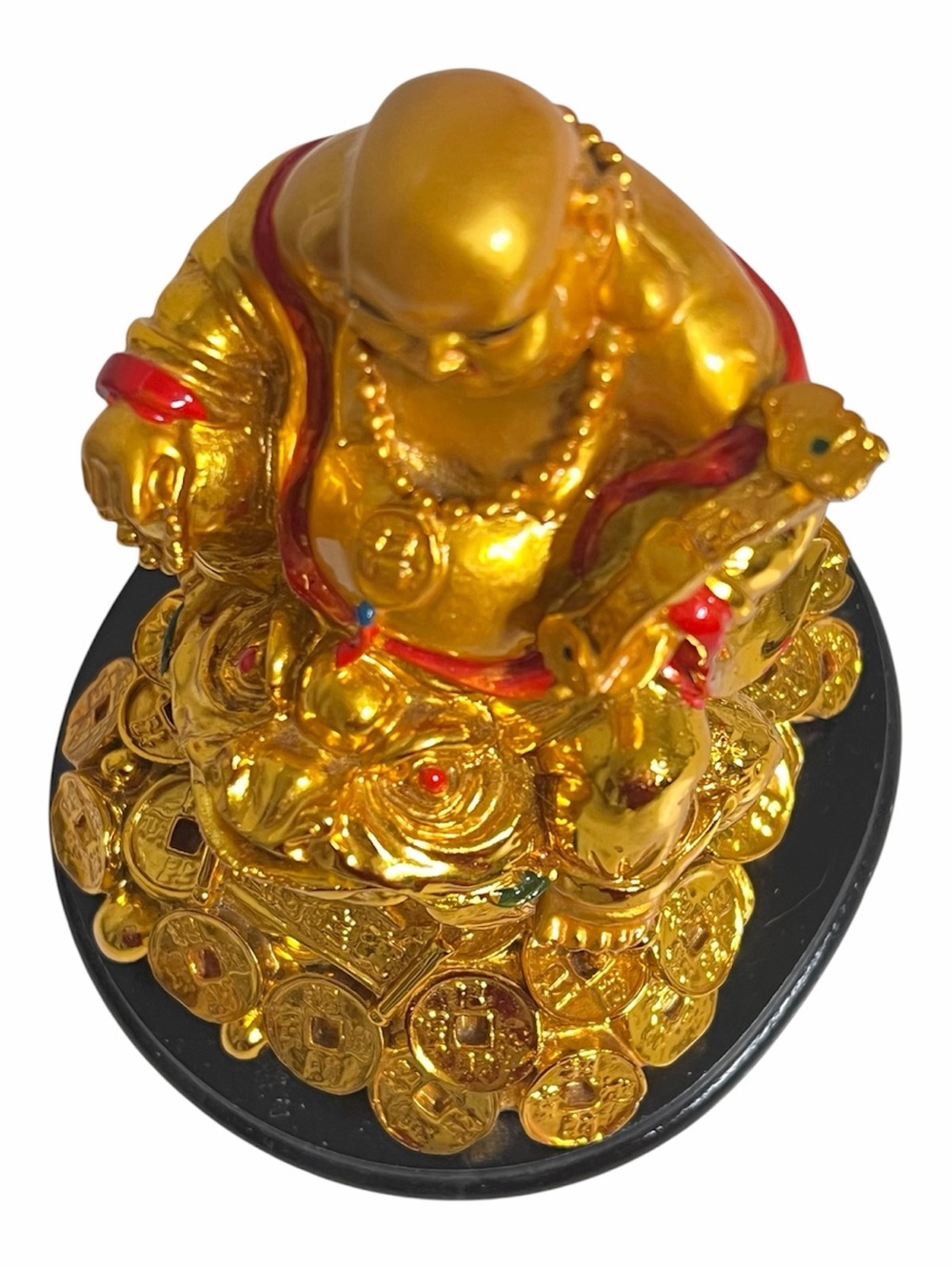 Golden Lucky Laughing Buddha sitting on a Money Toad - Picture 2 of 5